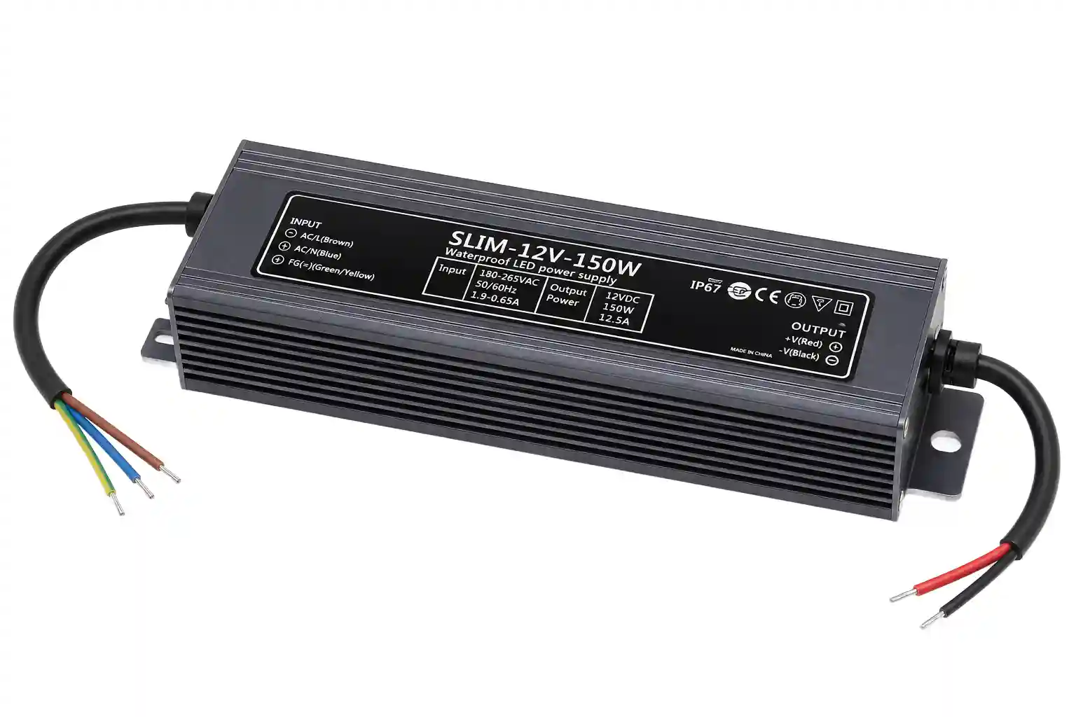 Voděodolný LED napájecí zdroj SLIM 12V 150W 12,5A IP67 pro LED pásky a venkovní LED instalace